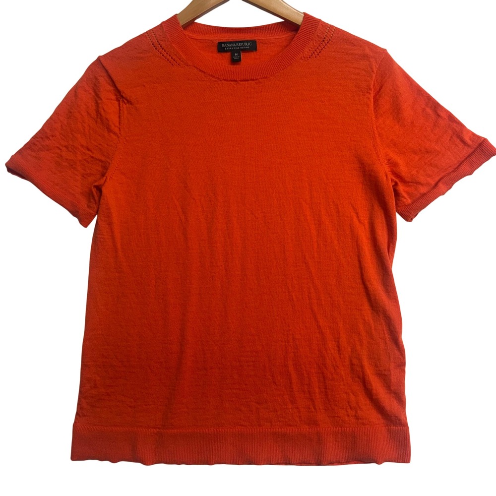 Banana Republic Merino Wool Sweater Top Womens M Orange Short Sleeve Knit Shirt